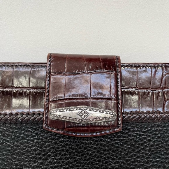 Vintage Brighton Pebbled Leather Croc Embossed Bi-Fold Wallet Brown Black - Picture 2 of 13